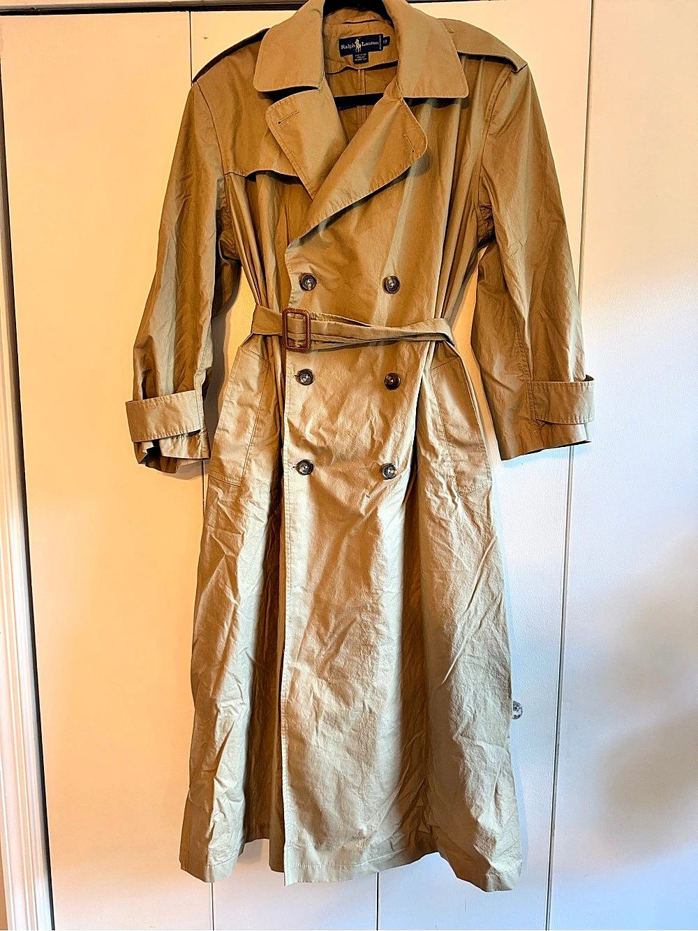 Ralph Lauren Double-Breasted Trench Coat in Brown Size 10 100% cotton